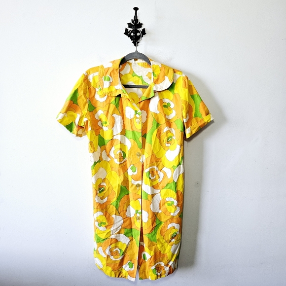 Vintage 60s Mod Floral Retro Print Mini Dress Size M/L Groovy Tunic EUC - Picture 2 of 6